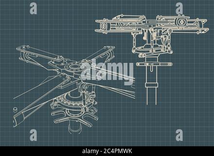 Illustrazione vettoriale stilizzata dei disegni del rotore dell'elicottero principale Illustrazione Vettoriale
