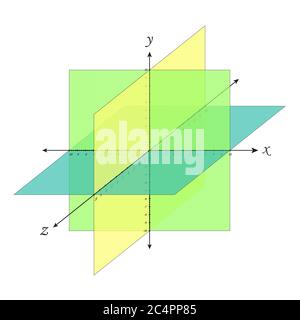 Sistema di coordinate cartesiano griglia prospettica tridimensionale. Proiezione di forme solide isometriche vettoriali. Geometria e schema algebra. Foglio di lavoro vuoto Illustrazione Vettoriale