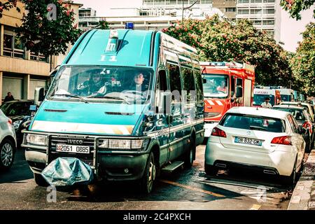 Parigi Francia 13 maggio 2019 Vista della polizia auto nelle strade di Parigi Foto Stock