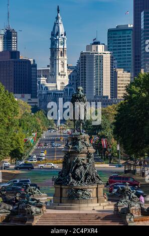 Vista del centro cittadino di Philadelphia e dal Museo d'arte Foto Stock