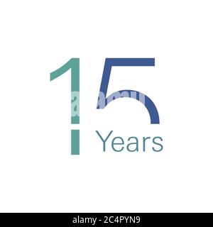 numeri del 15° anniversario. logotipo di 15 anni. Semplici congrati. Modello di disegno grafico astratto isolato. Concetto di congratulazioni moderno. Illustrazione Vettoriale