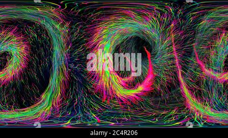 Mappa ambientale equirettangolare di particelle luminose colorate. 360 rendering 3D panorama in realtà virtuale.proiezione sferica completa. Foto Stock