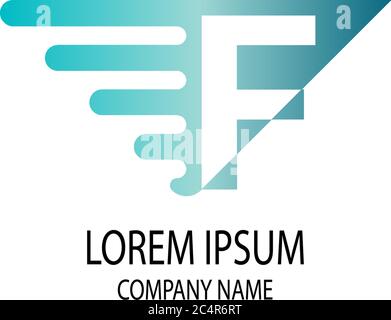 Concetto di design con lettera con logo triangolare F in colori sfumati Illustrazione Vettoriale