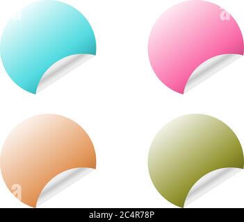 Adesivi rotondi con bordo arricciato in diverse varianti di colori isolati su sfondo bianco Illustrazione Vettoriale