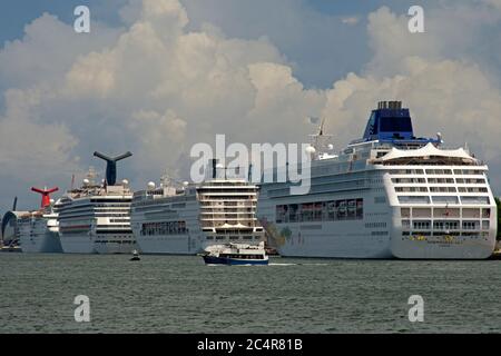 Le navi da crociera attraccano al Porto di Miami, Florida, USA Foto Stock