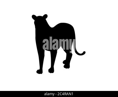 Nero silhouette leonessa adulta african wild predatory Cat femmina leone cartoon cute animale disegno piatto vettore illustrazione isolato su sfondo bianco Illustrazione Vettoriale