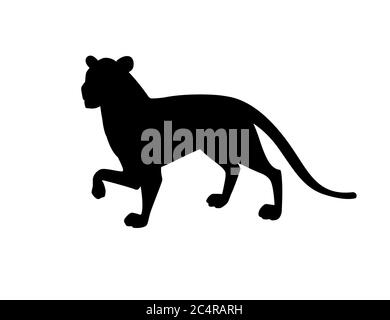 Nero silhouette leonessa adulta african wild predatory Cat femmina leone cartoon cute animale disegno piatto vettore illustrazione isolato su sfondo bianco Illustrazione Vettoriale