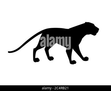 Nero silhouette leonessa adulta african wild predatory Cat femmina leone cartoon cute animale disegno piatto vettore illustrazione isolato su sfondo bianco Illustrazione Vettoriale
