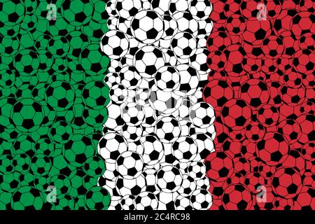 Bandiera italiana, composta da palline da calcio in colore verde, bianco e rosso Illustrazione Vettoriale