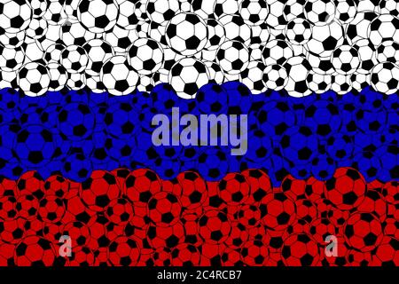 Bandiera russa, composta da palline da calcio in bianco, blu e rosso Illustrazione Vettoriale