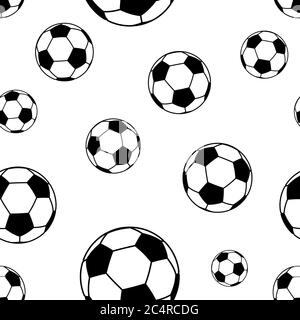 Motivo senza cuciture di grandi palle da calcio, nero su bianco Illustrazione Vettoriale
