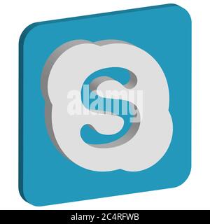VORONEZH, RUSSIA - 21 NOVEMBRE 2019: Icona quadrata isometrica del logo Skype di colore azzurro Illustrazione Vettoriale