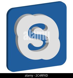 VORONEZH, RUSSIA - 21 NOVEMBRE 2019: Icona quadrata isometrica del logo Skype di colore blu Illustrazione Vettoriale