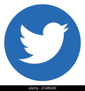 VORONEZH, RUSSIA - 21 NOVEMBRE 2019: Icona rotonda del logo Twitter in colore blu Illustrazione Vettoriale