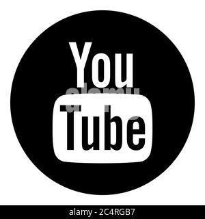 VORONEZH, RUSSIA - 21 NOVEMBRE 2019: Icona rotonda del logo YouTube in colore nero Illustrazione Vettoriale