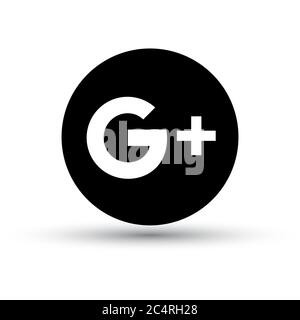 VORONEZH, RUSSIA - 31 GENNAIO 2020: Icona rotonda nera con ombra con logo Google Plus Illustrazione Vettoriale