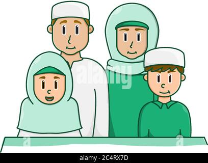 illustrazione islam asia vettore della famiglia chatacter Illustrazione Vettoriale