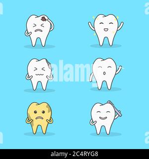 insieme di carino dente di carattere in molte attività Illustrazione Vettoriale