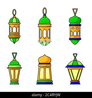 set di vettorr lanterna islam - lampada musulmana celebrare santo ramadan Illustrazione Vettoriale