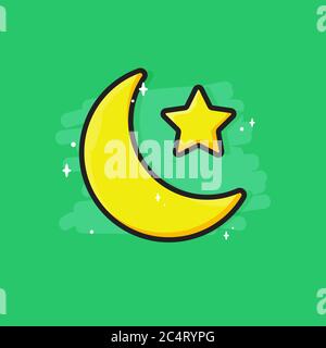 icona musulmana cartoon - luna e stelle vettore in stile piatto cute Illustrazione Vettoriale
