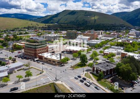 Vista aerea del centro di Missoula, Montana Foto Stock