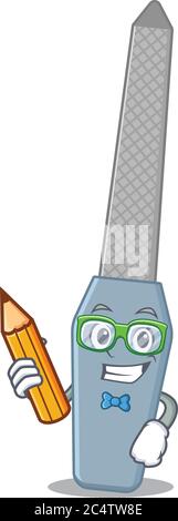 Uno studente di file unghie mascotte studio di progettazione a casa durante pandemia Illustrazione Vettoriale