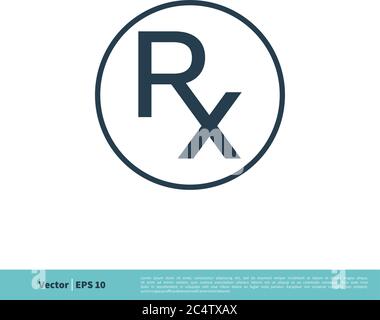 DISEGNO dell'illustrazione del modello del logo vettoriale dell'icona medica della lettera RX. EPS vettoriale 10. Illustrazione Vettoriale