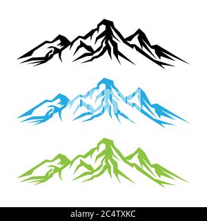 Paesaggio natura vettore o esterno montagna silhouette per il design elemento. Montagne e icone di viaggio per le organizzazioni turistiche o eventi all'aperto Illustrazione Vettoriale