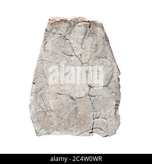 Pietra antica naturale di colore grigio. Grande pietra di roccia grigia vecchia. Isolato su sfondo bianco. Modello di simulazione. Spazio di copia per il testo Foto Stock