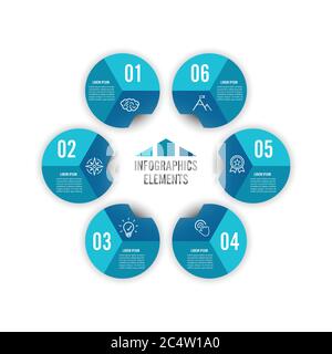 Infografiche vettoriali 6 opzioni. Modello per brochure, business, web design. Per contenuti, diagrammi, diagrammi di flusso, fasi, parti, tempistica. Illustrazione Vettoriale