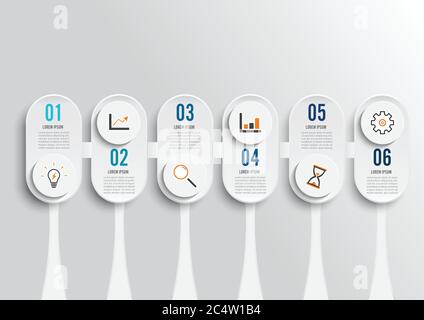 Modello infografico aziendale con 6 passaggi per il successo. Disegno vettoriale. Illustrazione Vettoriale