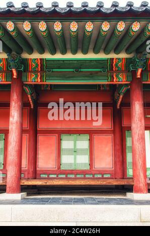 Dettagli da uno della costruzione del Palazzo di Changdeokgung, Seoul, Corea del Sud Foto Stock