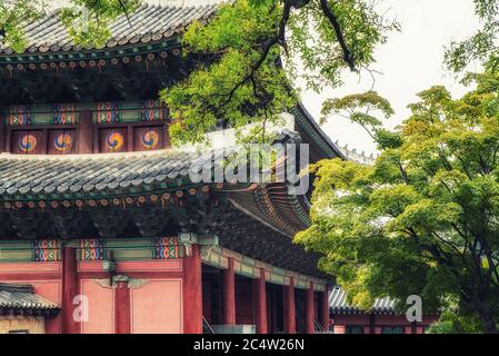 Dettagli da uno della costruzione del Palazzo di Changdeokgung, Seoul, Corea del Sud Foto Stock