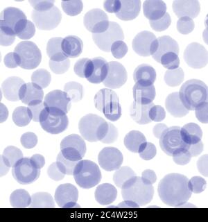 Motivo senza giunture con punti blu acquerelli. Cerchi disegnati a mano che ripetono lo sfondo. Sfondo colorato a forme rotonde. Colore ad acqua sovrapposto dipinto di blu Foto Stock