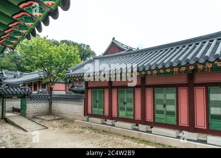 Dettagli da uno della costruzione del Palazzo di Changdeokgung, Seoul, Corea del Sud Foto Stock