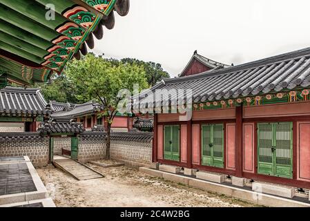 Dettagli da uno della costruzione del Palazzo di Changdeokgung, Seoul, Corea del Sud Foto Stock