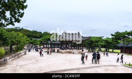 Dettagli di architettura nel Palazzo Changdeokgung Foto Stock