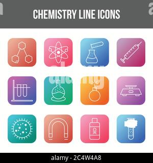 Set di icone di linee vettoriali per chimica univoche Illustrazione Vettoriale