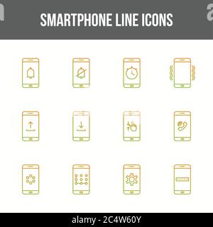 Set di icone di linea vettoriale per smartphone univoco Illustrazione Vettoriale