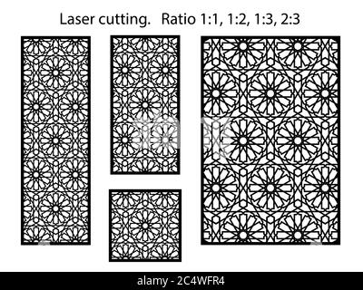 Pannello vettoriale cnc arabo. Taglio laser. Dima per divisorio interno in stile arabo. Pannello decorativo CNC Illustrazione Vettoriale