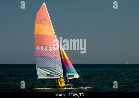 Catamarano vela sull'acqua a Maiorca Spagna Foto Stock