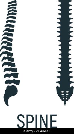 Osso dorsale, icona di concetto radiologico, immagine del corpo umano di origine isolata su illustrazione vettoriale piatta e bianca. Parte scheletrica dell'organismo umano, silhouette Illustrazione Vettoriale