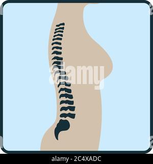 Osso dorsale, icona di concetto radiologico, immagine del corpo umano di origine isolata su illustrazione vettoriale piatta e bianca. Parte scheletrica dell'organismo umano, silhouette Illustrazione Vettoriale