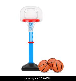 Pallacanestro vicino Bambini Giocattoli Basketball Ring con rete su sfondo bianco. Rendering 3d Foto Stock