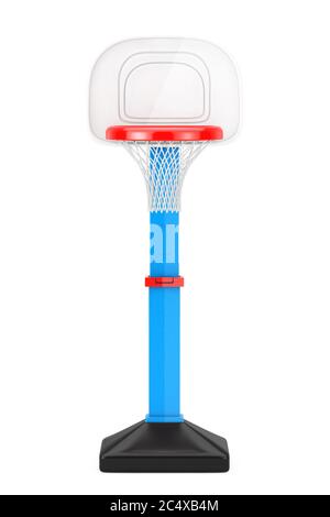 Anello di Pallacanestro giocattolo per bambini con rete su sfondo bianco. Rendering 3d Foto Stock