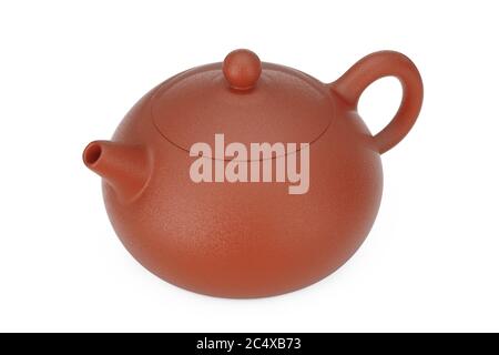 Marrone cinese tradizionale Clay Teapot su sfondo bianco. Rendering 3d Foto Stock