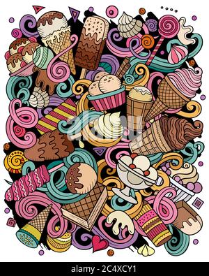 Gelato mano disegnata vettore doodles illustrazione. Illustrazione Vettoriale
