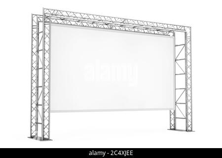 Banner esterno pubblicitario vuoto su Metal Truss Construction System su sfondo bianco. Rendering 3d Foto Stock