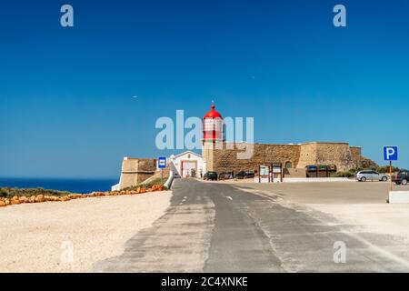 Faro storico a Cabo de Sao Vicente, Algarve, Portogallo Foto Stock