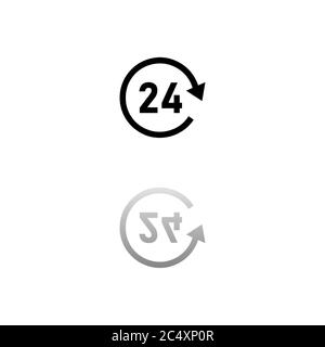 24 ore su 24. Simbolo nero su sfondo bianco. Illustrazione semplice. Icona vettore piatto. Specchia ombra di riflessione. Può essere utilizzato in logo, web, mobil Illustrazione Vettoriale